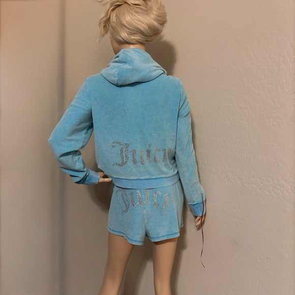 JUICY COUTURE Big Bling Terry Track Suit Jacket and Shorts in Wave Size XL NEW - Picture 7 of 17